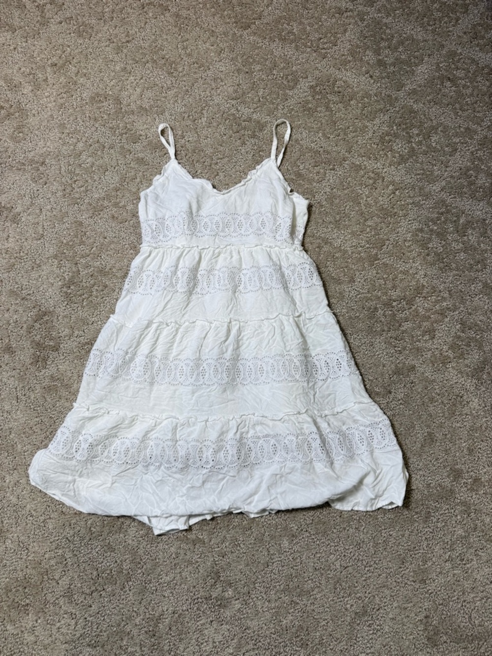 White Eyelet Babtdoll Spaghetti Strap Dress